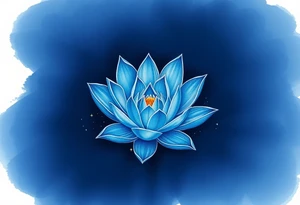 A deep blue water lily, with soft silver outlines and subtle star-like sparkles, floating gently on dark water, symbolizing dreams and the mystical journey of love tattoo idea