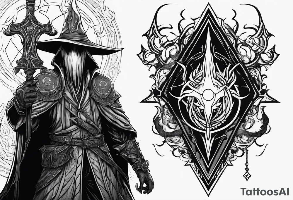 Eldritch god with bloodborne hunter's mark tattoo idea