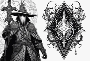 Eldritch god with bloodborne hunter's mark tattoo idea