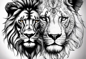Half lion face half elephant face tattoo idea