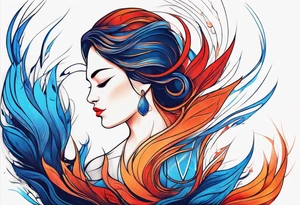 Minimalist lines twin flame blue red and orange mixed flame with some type of straight lines tattoo idea