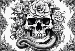 Snake, skulls, and flowers tattoo idea