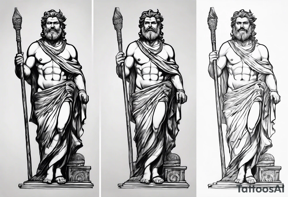 Naked Ascelpius with toga and with a wood stick tattoo idea