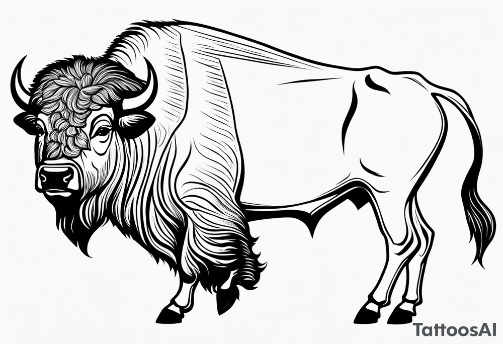 fine line bison outline - white background, clean background, no skin tattoo idea
