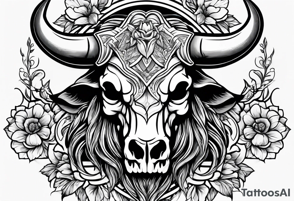 skull of a bull with a line frame, realistic, simple tattoo idea