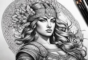 attractive greek mythology female depicting strength and power tattoo idea