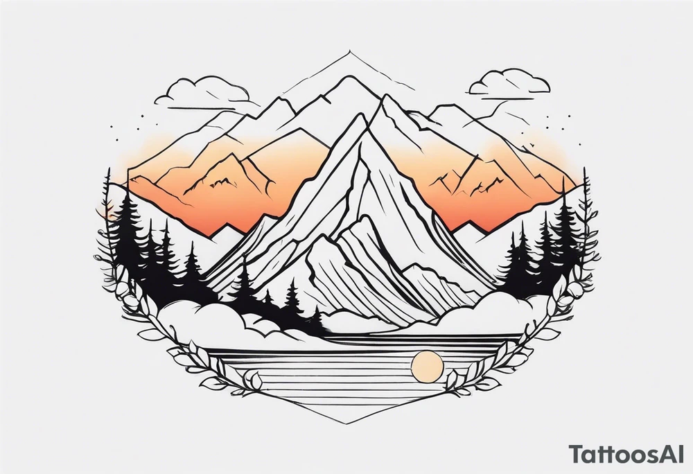 I want to 2 different tattoo design, but they will be in a matching style.
First tattoo will be mountains with a sunrise.
second tattoo will be sea with sunset. tattoo idea