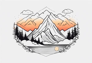 I want to 2 different tattoo design, but they will be in a matching style.
First tattoo will be mountains with a sunrise.
second tattoo will be sea with sunset. tattoo idea