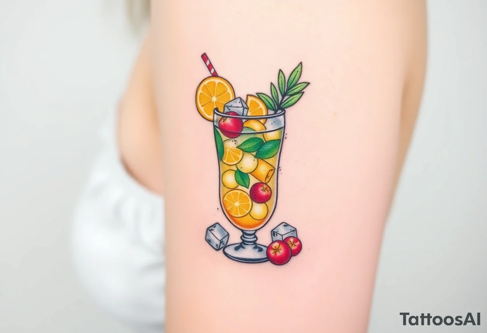 Fun caribbean cruise cocktail with lots of garnishes and ice tattoo idea