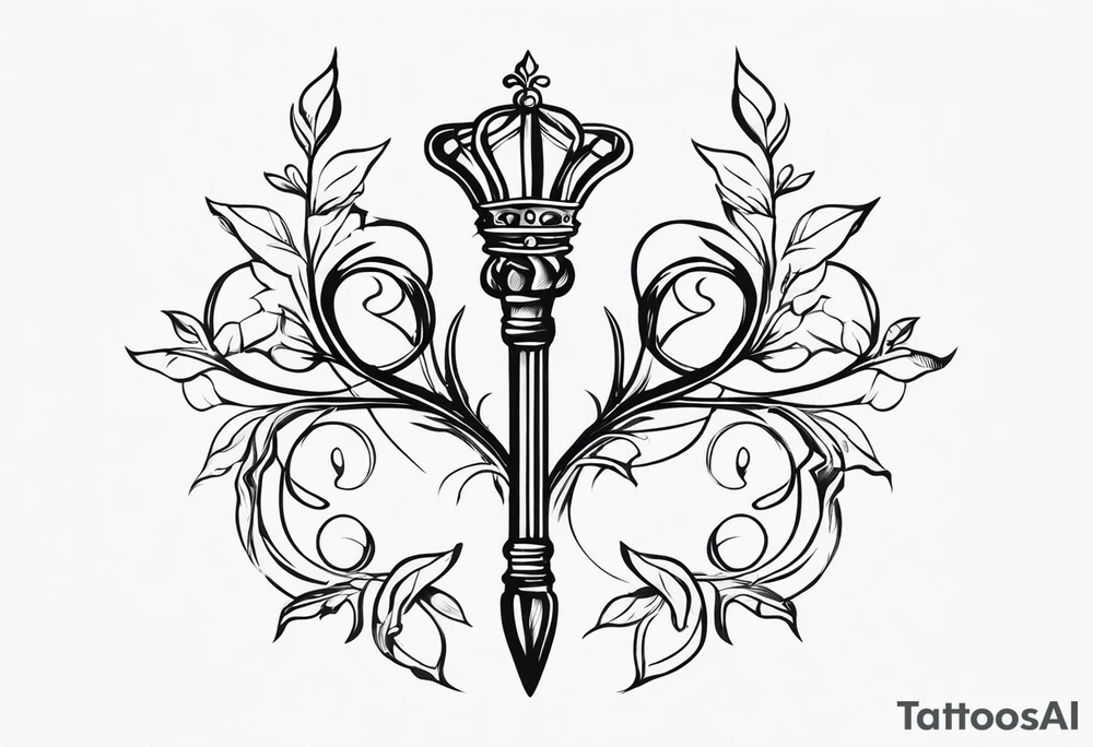 scepter with vines and crown spine tattoo tattoo idea