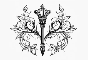 scepter with vines and crown spine tattoo tattoo idea