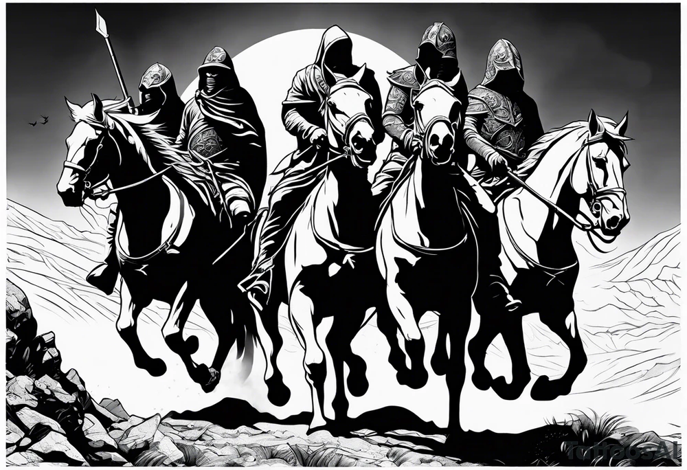 4 horseman of the apocalypse - Death, Famine, War, and Conquest tattoo idea