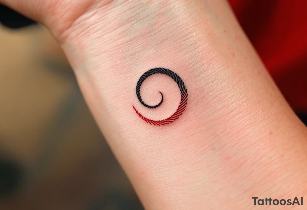 A delicate black spiral fading into fine red lines, symbolizing personal growth and passion. tattoo idea