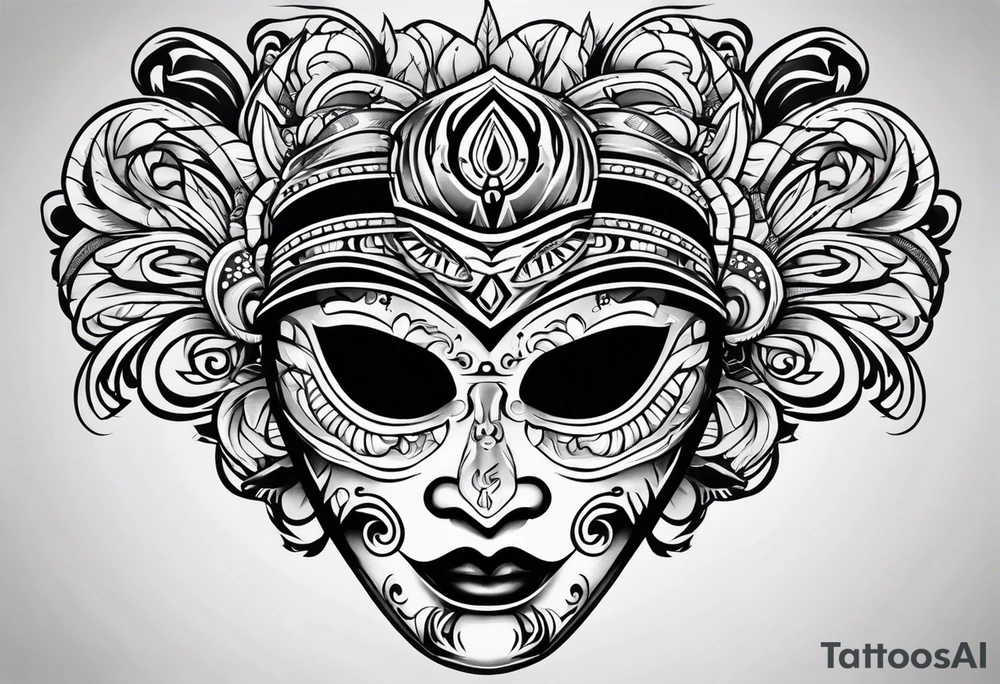 Witch doctor mask flip face tattoo idea