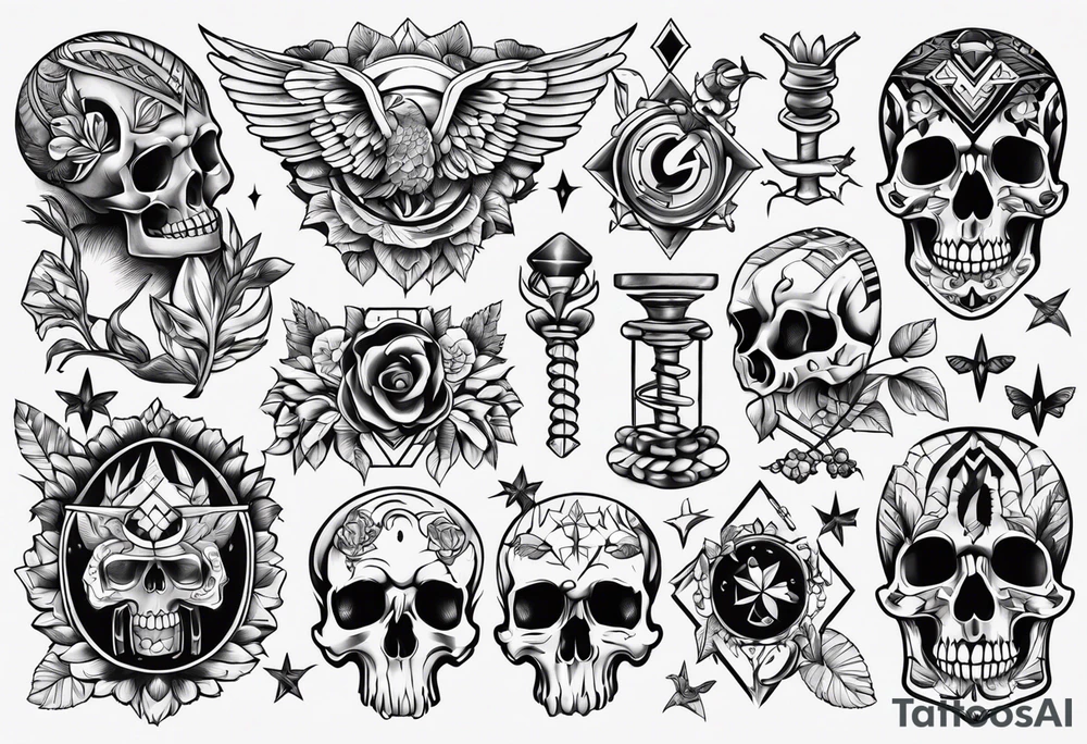 Variety of bones traditional style flash sheet tattoo idea