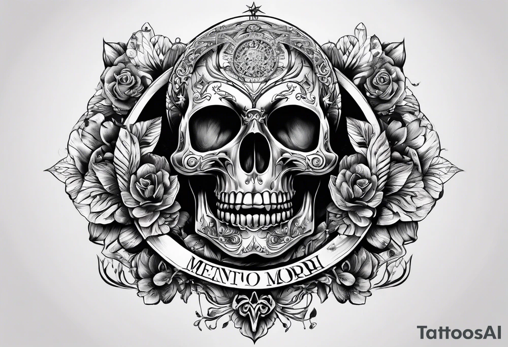 The words Memento Mori, With a time skip in the middle of it tattoo idea