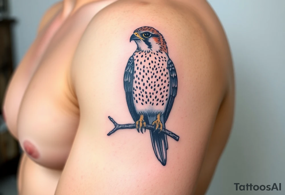 European kestrel sitting on a branch tattoo idea