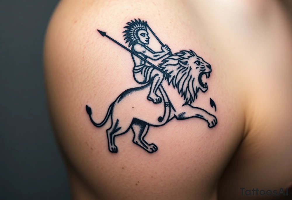 African warrior riding on top of lion into battle tattoo idea