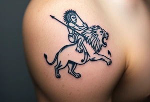 African warrior riding on top of lion into battle tattoo idea