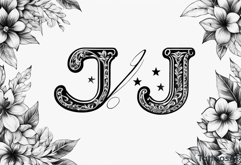 two stars with small stars shaped like the letter J tattoo idea