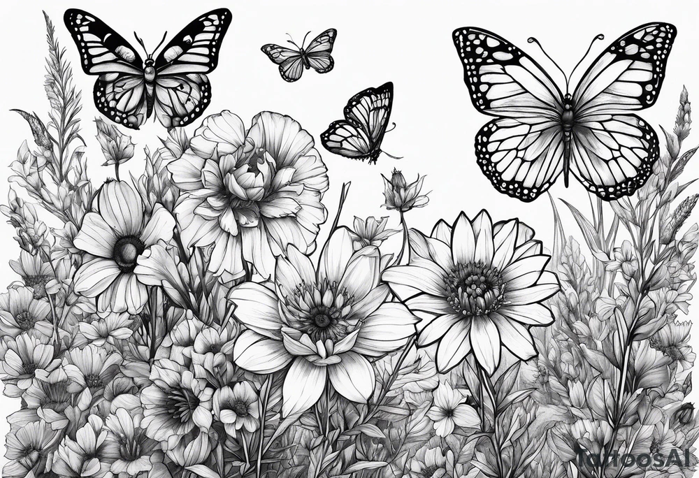 Wildflowers, prairie plants, butterflies tattoo idea Wildflowers, prairie plants, butterflies tattoo idea