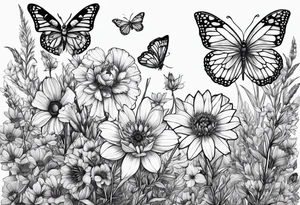 Wildflowers, prairie plants, butterflies tattoo idea