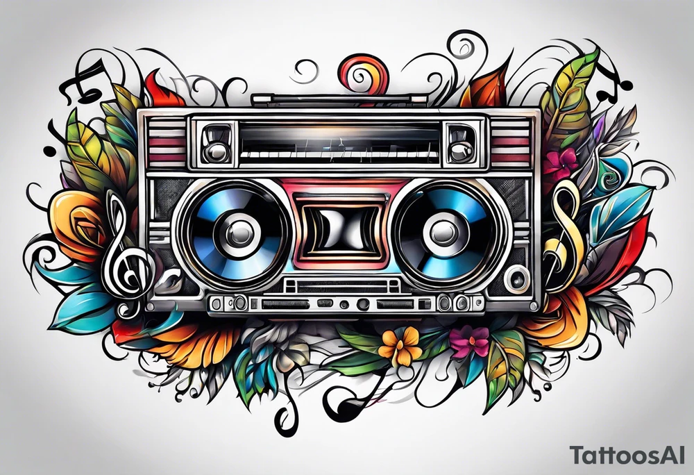 sleeve

music notes, a cassette tape, and
instruments tattoo idea