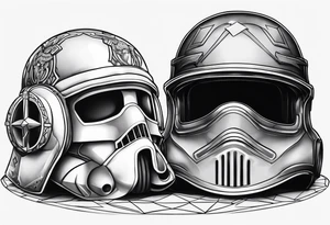 A soldier's helmet and a child's toy next to it tattoo idea