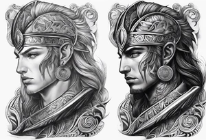 Chronos and Kairos represented as warriors arm sleeve tattoo idea