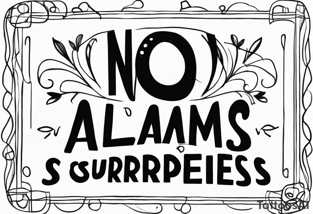 "no alarms and no surprises" in a handwritten font tattoo idea