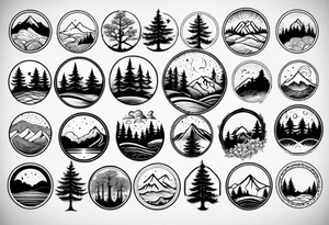 small circle shape trees mountain tattoo idea