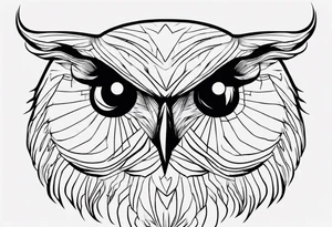 one black line drawing of owl head, in the style of simplified and stylized illustrations, simple line drawing, high resolution vector tattoo idea