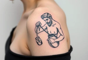 aquarius badass humanized version man trickling water from his jar along the arm tattoo idea