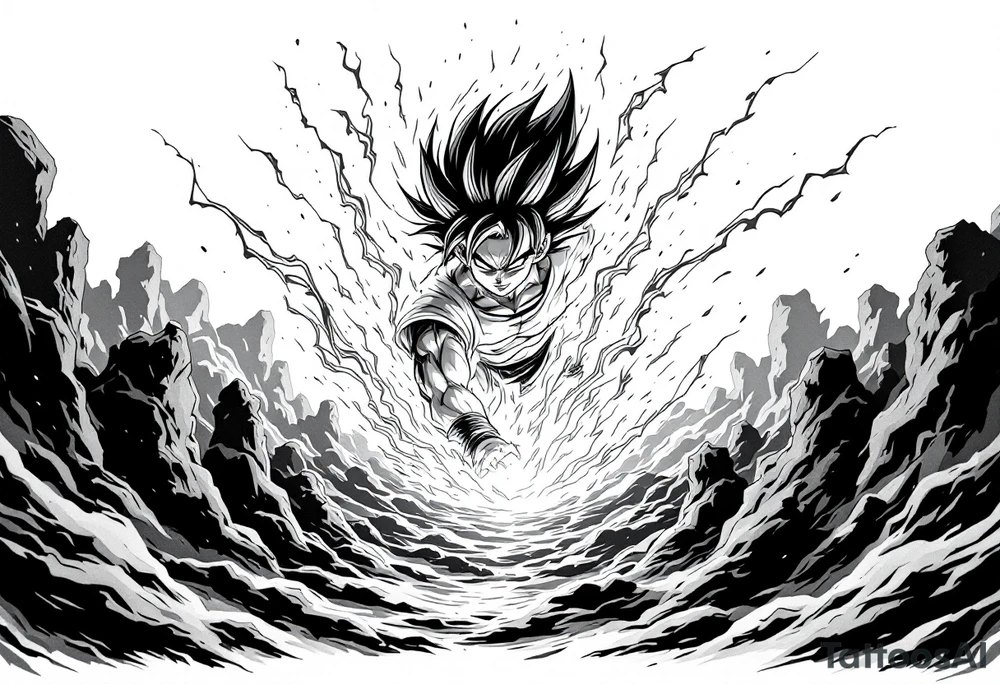 legendary dragonball z scene with energy aura and power effects tattoo idea