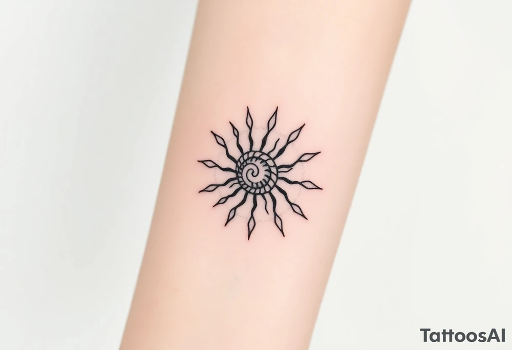 Fibonacci spiral shell sun tattoo idea