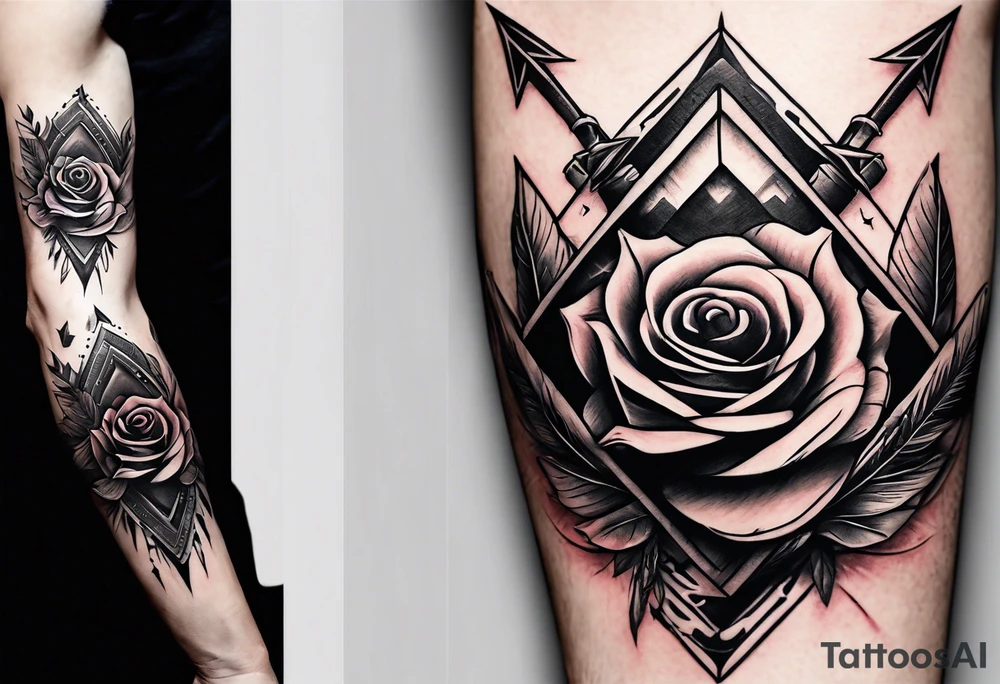 five Indian arrows going through a single rose on a forearm tattoo idea five Indian arrows going through a single rose on a forearm tattoo idea