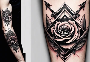 five Indian arrows going through a single rose on a forearm tattoo idea