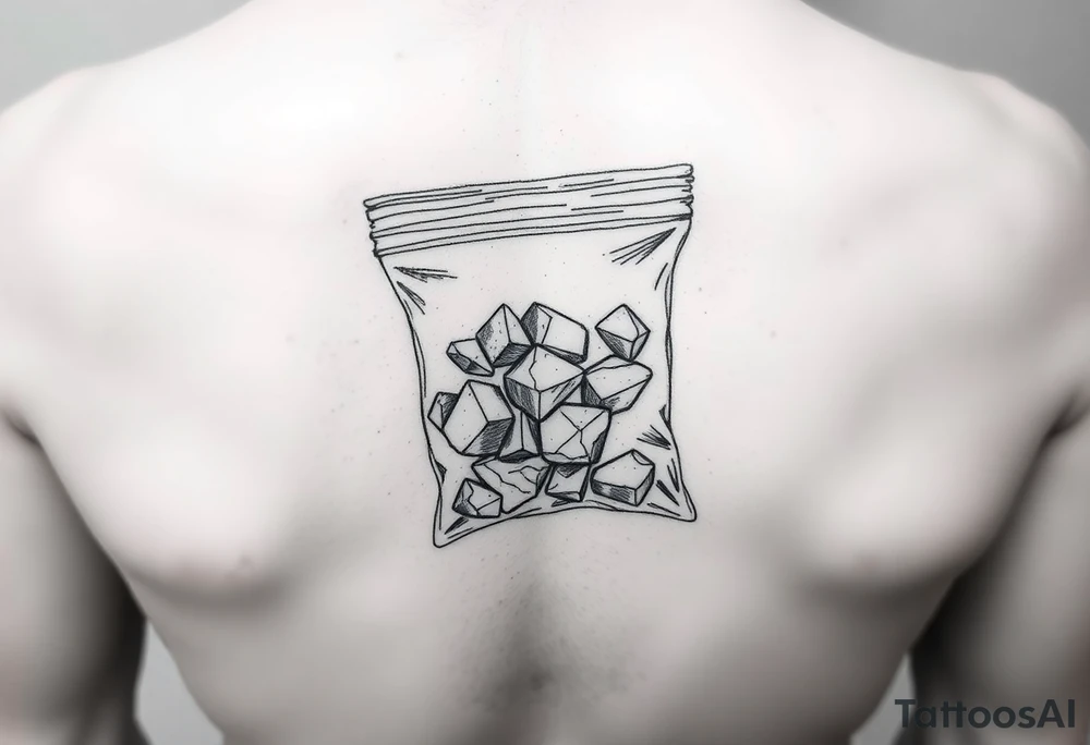 Small plastic baggie with shards of crystal meth inside of it tattoo idea