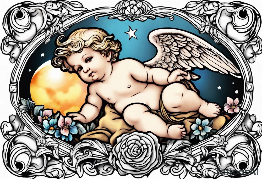 Cherub looking down tattoo idea