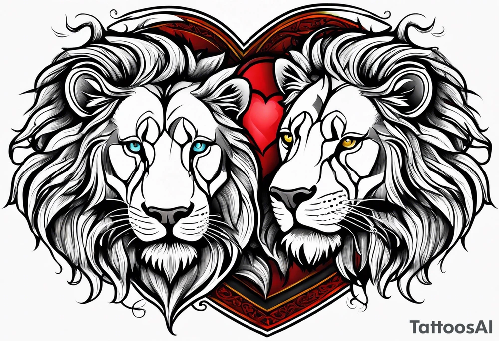 twin lion head shaped like a heart tattoo idea