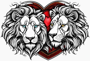 twin lion head shaped like a heart tattoo idea