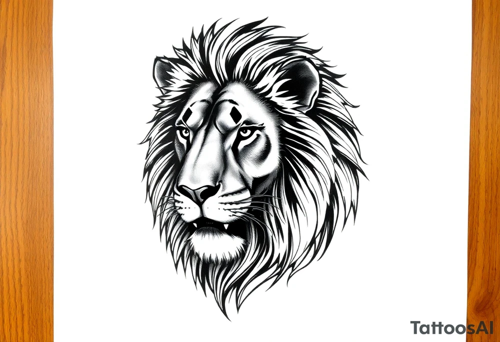 powerful majestic lion, close-up tattoo idea