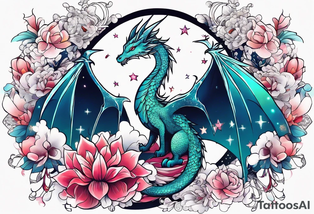 Constellation, wing , snow , cross , dragon female japan kawaii , flower tattoo idea