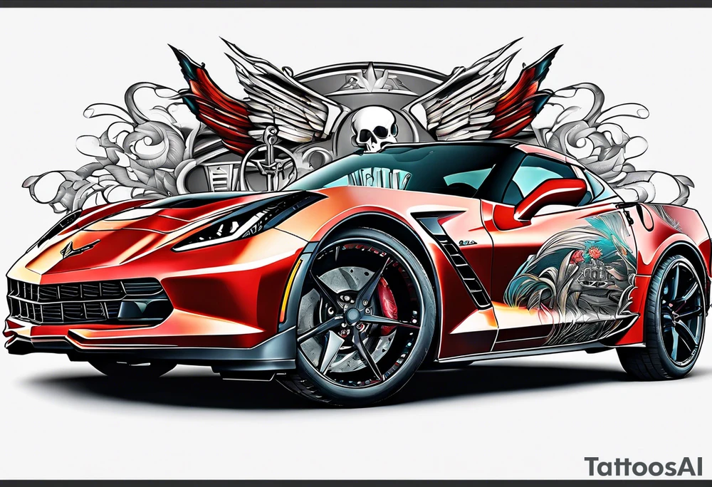 Skeleton driving corvette tattoo idea