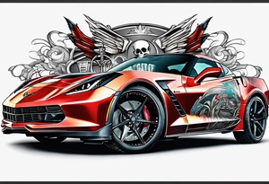 Skeleton driving corvette tattoo idea