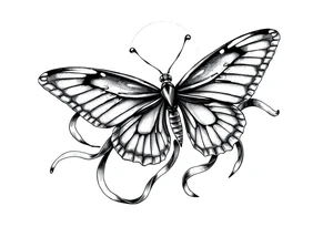 ethereal butterfly with flowing silk ribbons in moonlight tattoo idea