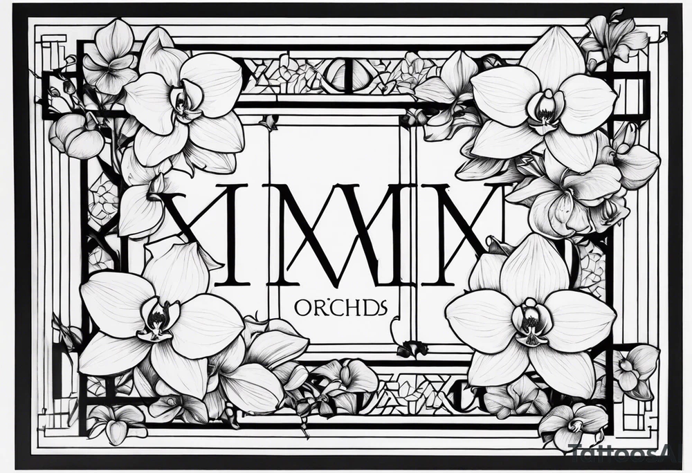 Roman numerals with orchids filled back ground tattoo idea