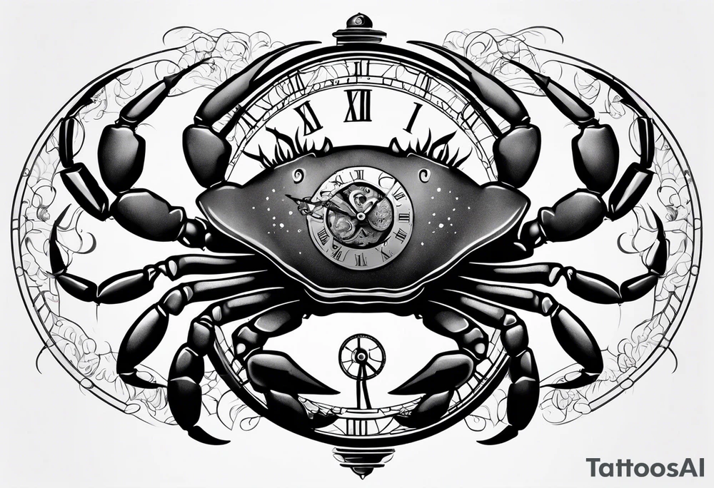 Zodiac crab with clock tattoo idea
