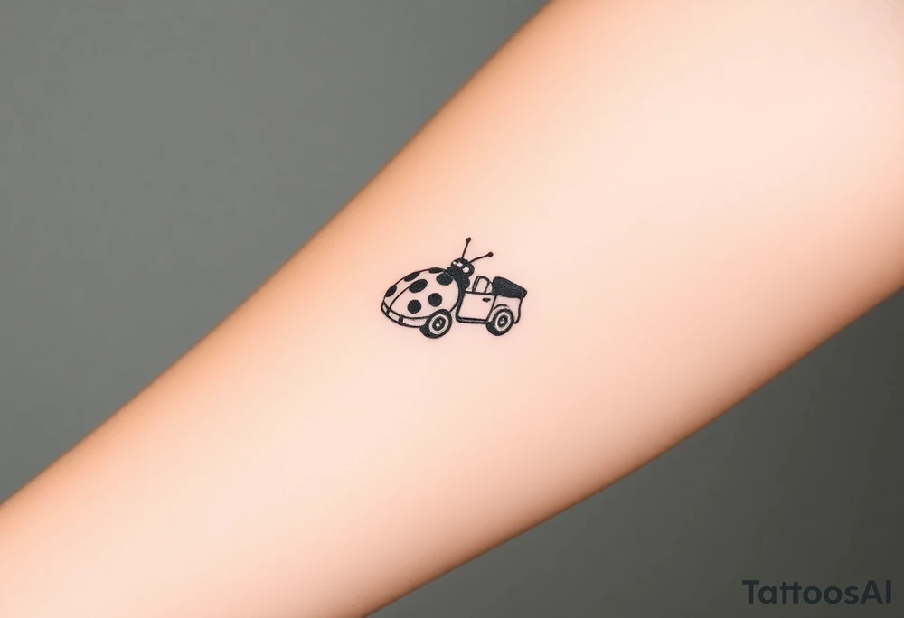 animal Ladybug driving car tattoo idea