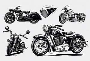 Motorcycle and an old vintage classic car with skeleton tattoo idea